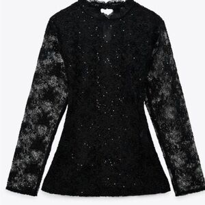 Zara Black Lace Sequin LaceTop Size S